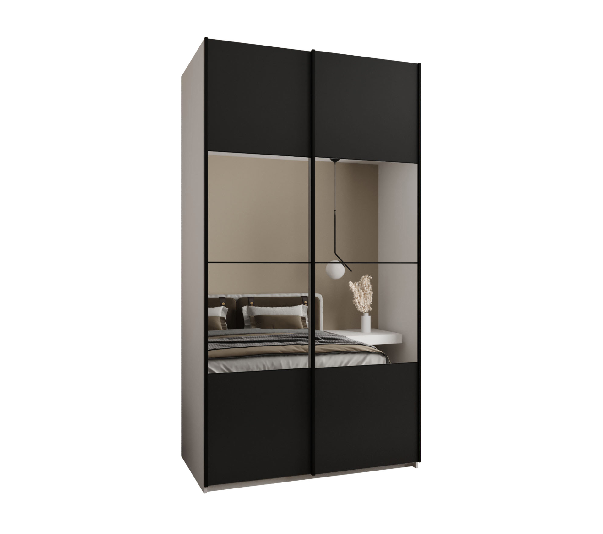 Szafa przesuwna wysoka Lux 4 140 x 64 x 245,5 cm biały + czarny + u. czarny - Abiks Meble