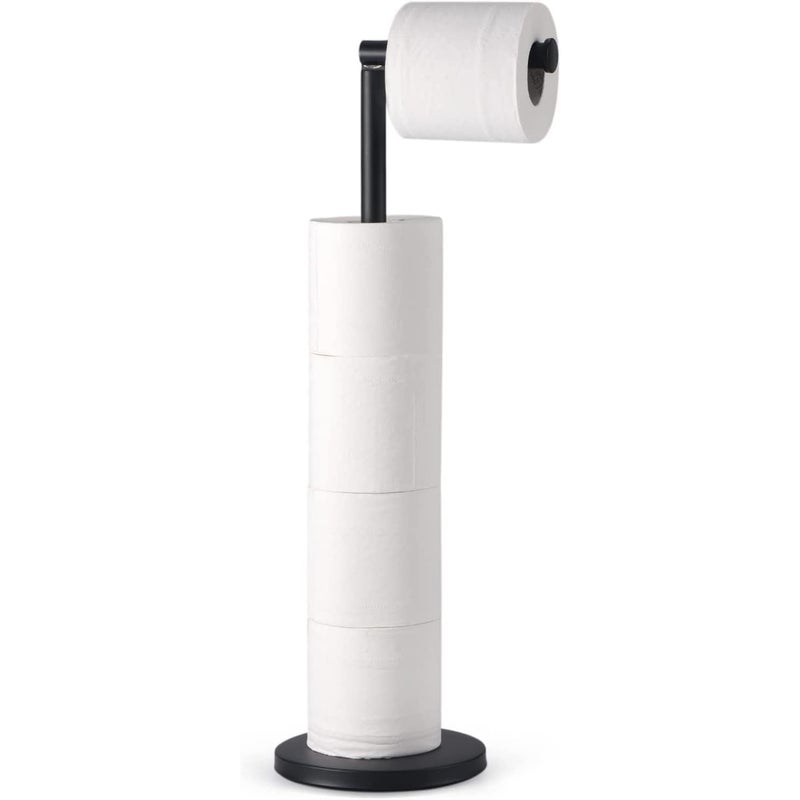 Wolnostojący uchwyt na papier toaletowy, dozownik ze stali nierdzewnej z solidną podstawą, odporny na rdzę (czarny)
