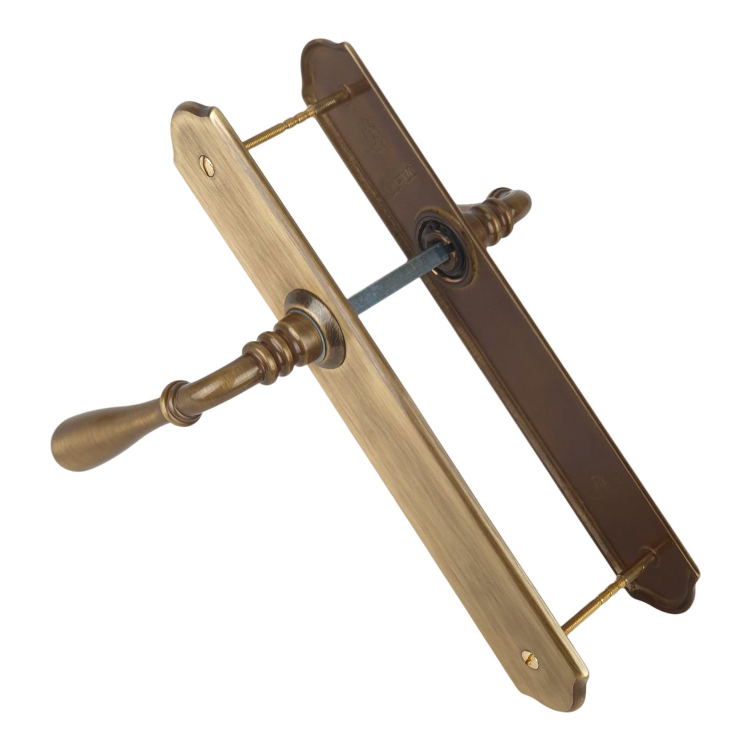 2 poignées de porte DURANCE sans trou, Laiton patiné entraxe 195 mm, salon cuisine séjour - 6
