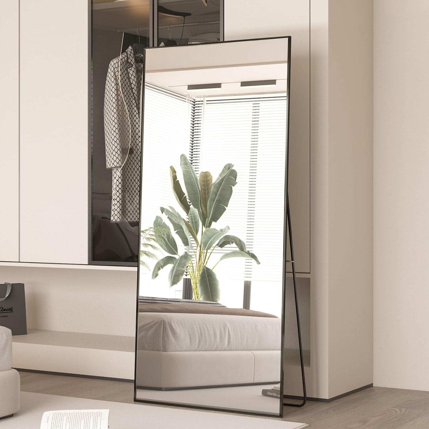 Miroir pleine longueur 165 x 60 cm, miroir sur pied, miroir sur pied avec cadre en alliage d'aluminium, miroir mural à cadre fin - 4