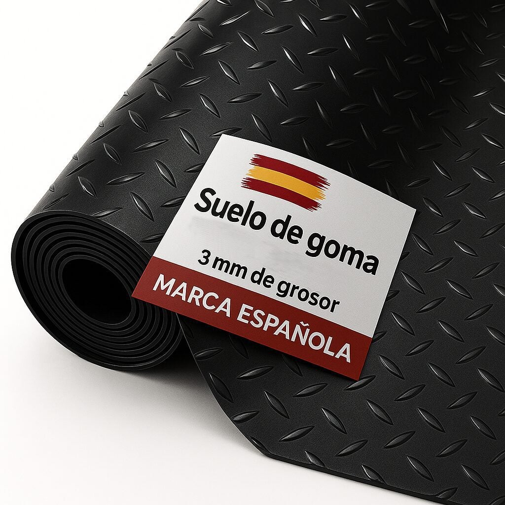 Suelo pavimento goma 100% caucho negro diamantes [3mm ancho 1mt] corte por metros