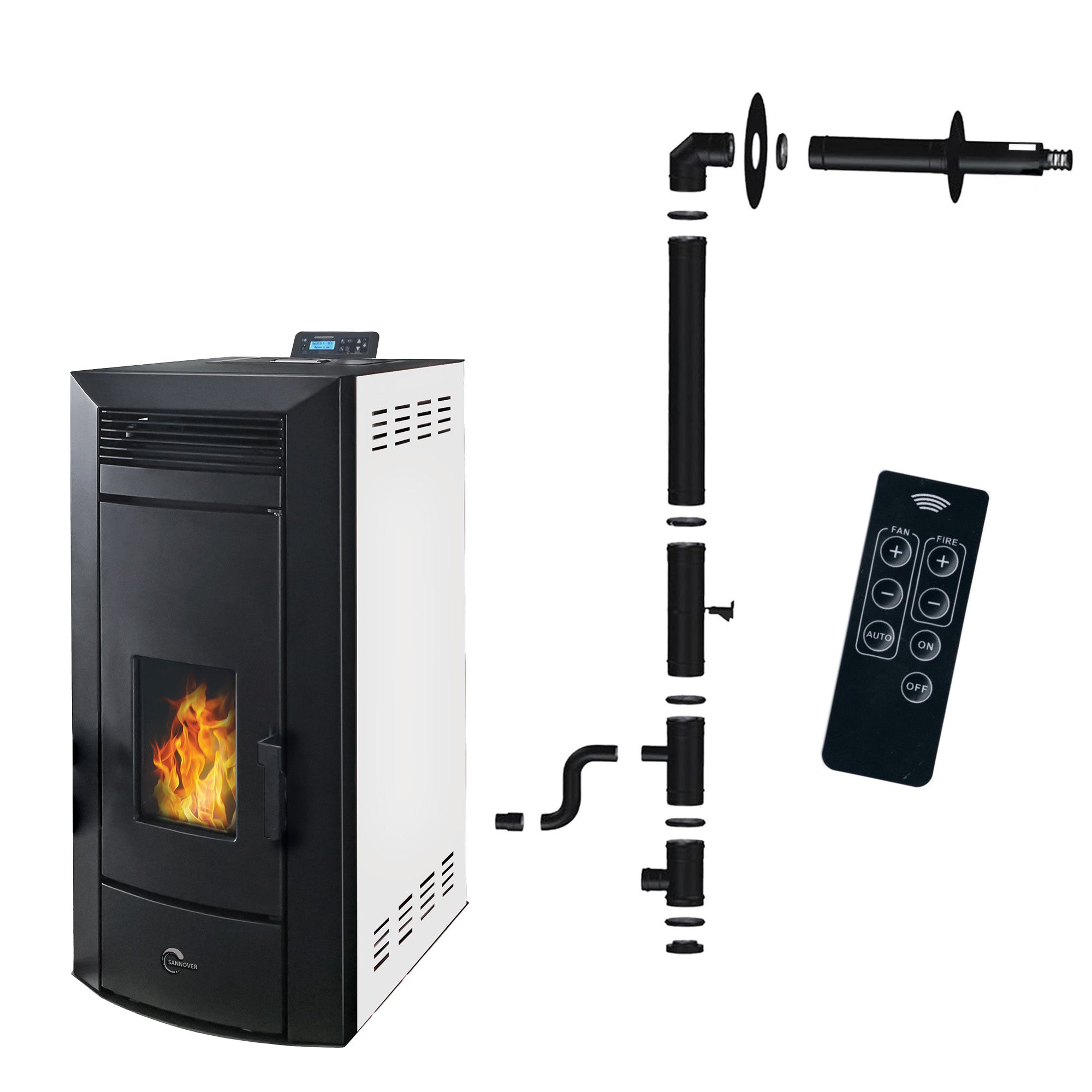 Estufa de pellets hidráulica estanca kleona 22,7 kw blanco sannover + kit de instalación