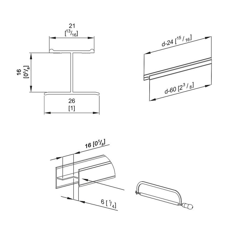 Kit profil en H SLID'UP 210 pour porte 16 mm - 1,8 m - argent - 7