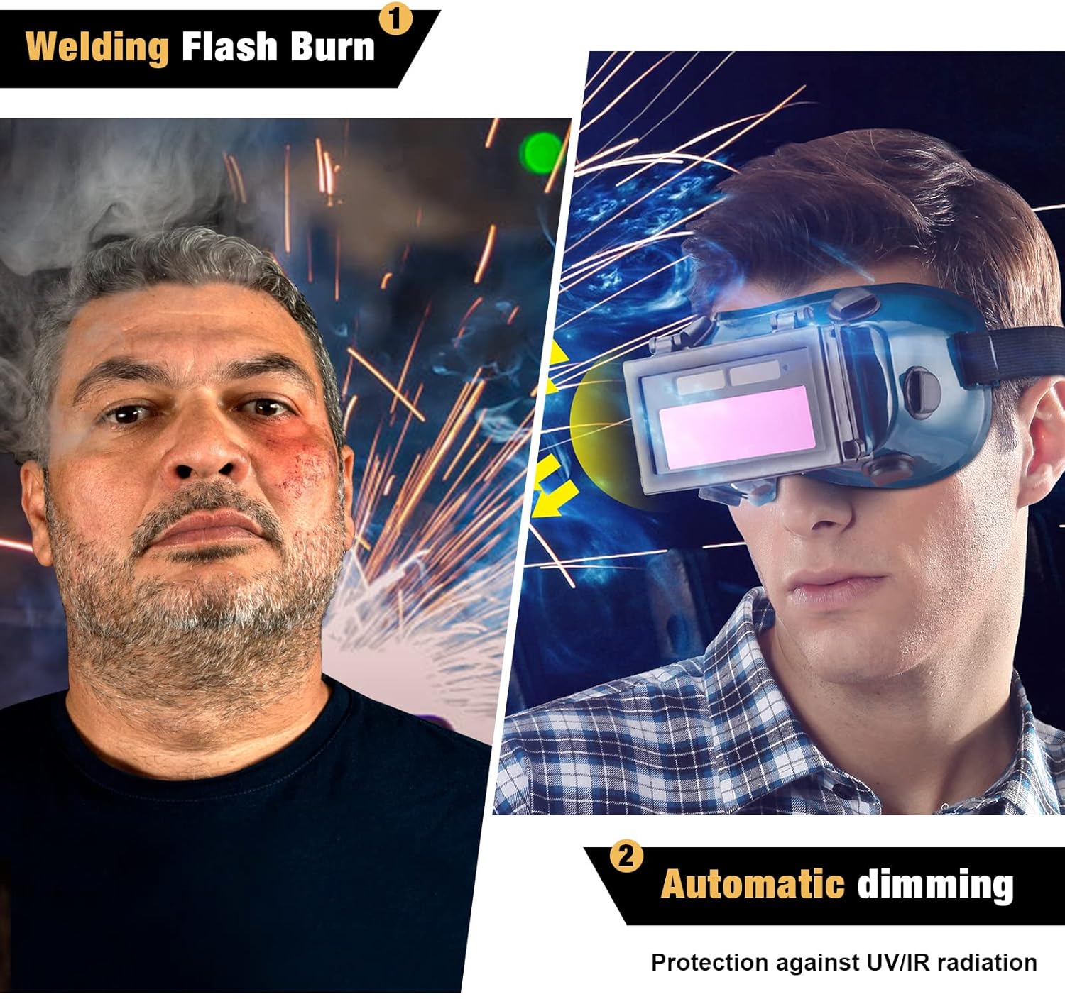 Lunettes de soudage à écran LCD et à énergie solaire, à obscurcissement automatique, protection des yeux avec bandeau (vertes) - 3