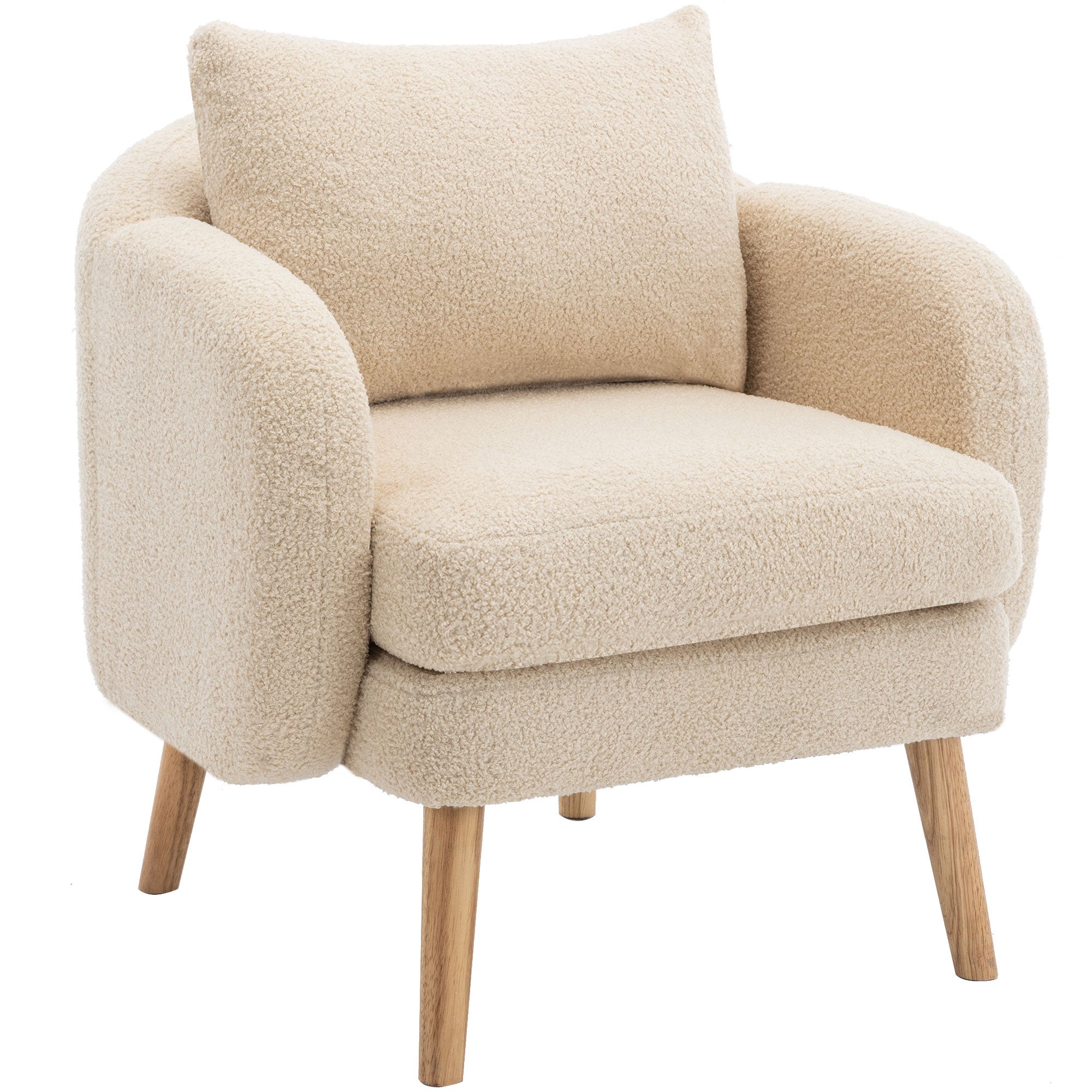 Poltrona moderna singola in velluto Teddy (con cuscino), poltrona con cuscino extra spesso, poltrona singola per divano, piedini in legno massiccio - 5