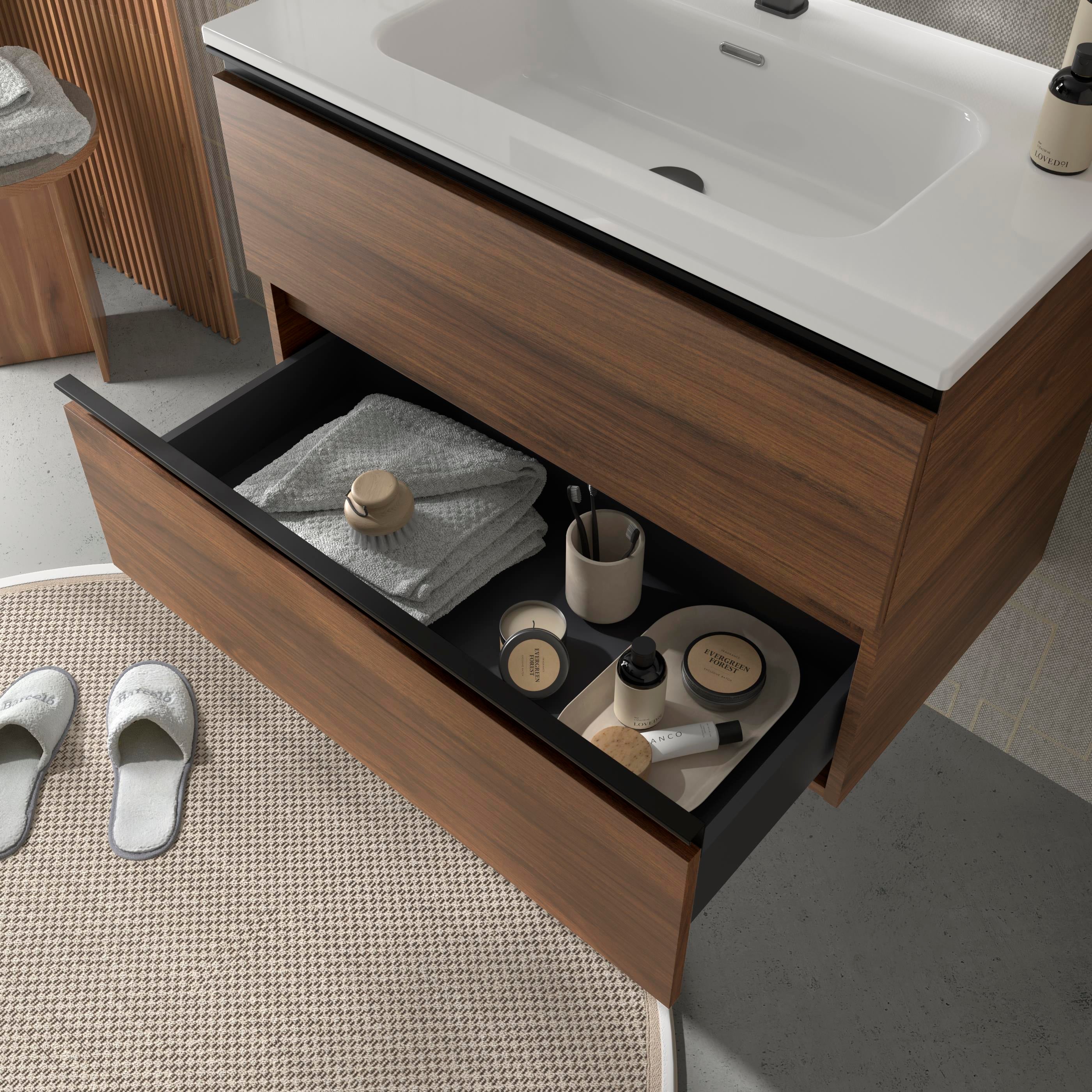Meuble de salle de bain BEQUIA METAL 120cm Noyer | Vasque Porcelaine Centrale - 2