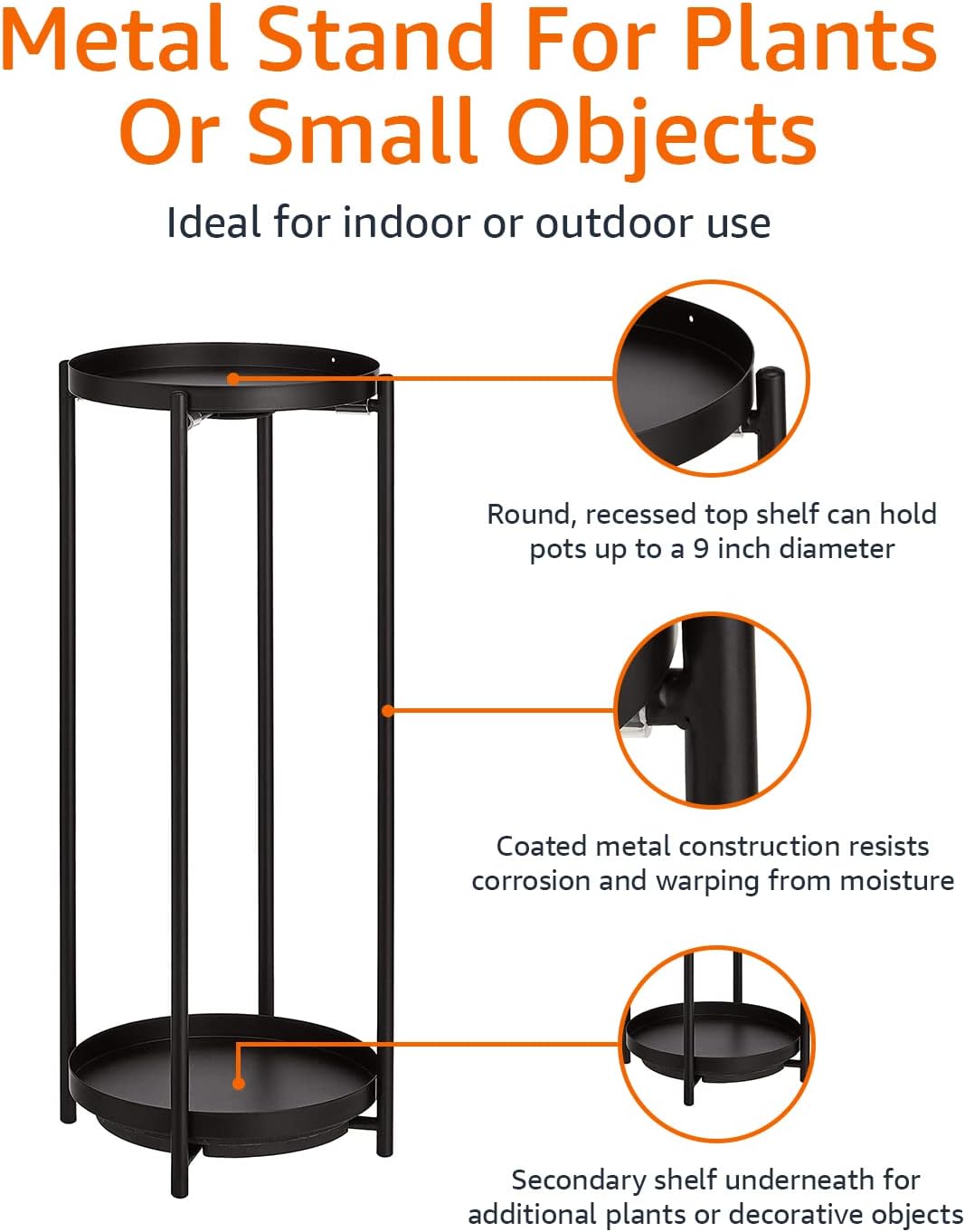 Porte Pots de Fleurs Rond Metal Noir, Support Plante Double Etage ...