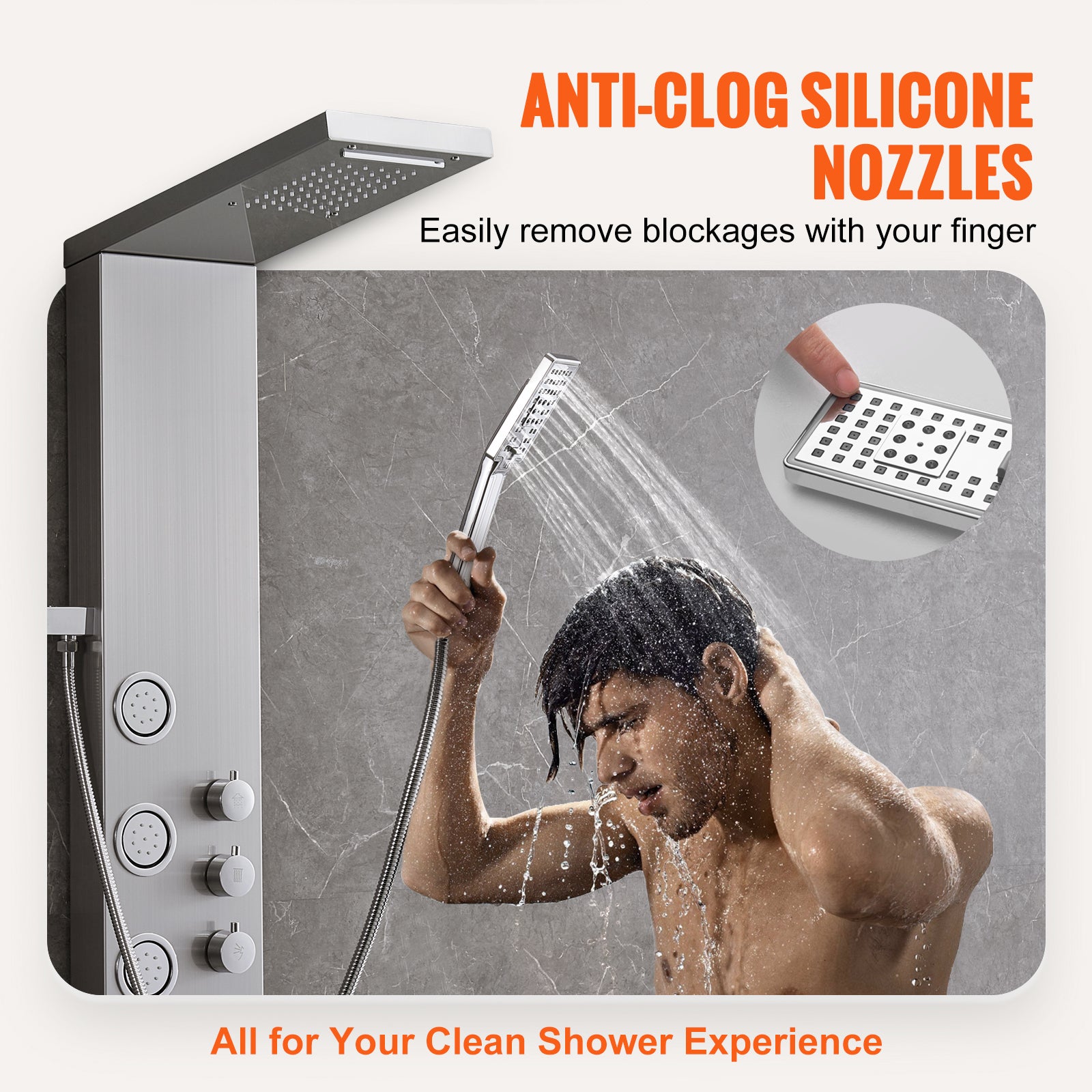 Sistema painel ducha 4 modos Chuva, Cascata, 5 jatos de massagem corporal e chuveiro manual com 3 ajustes, mangueira de 59