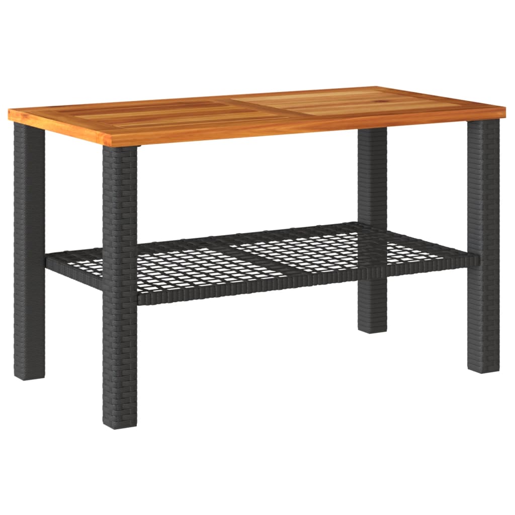 Tavolo Da Giardino VidaXL In Polyrattan E Legno Acacia, 70x38x42 Cm, Nero - Perfetto Per Terrazzo E Cortile