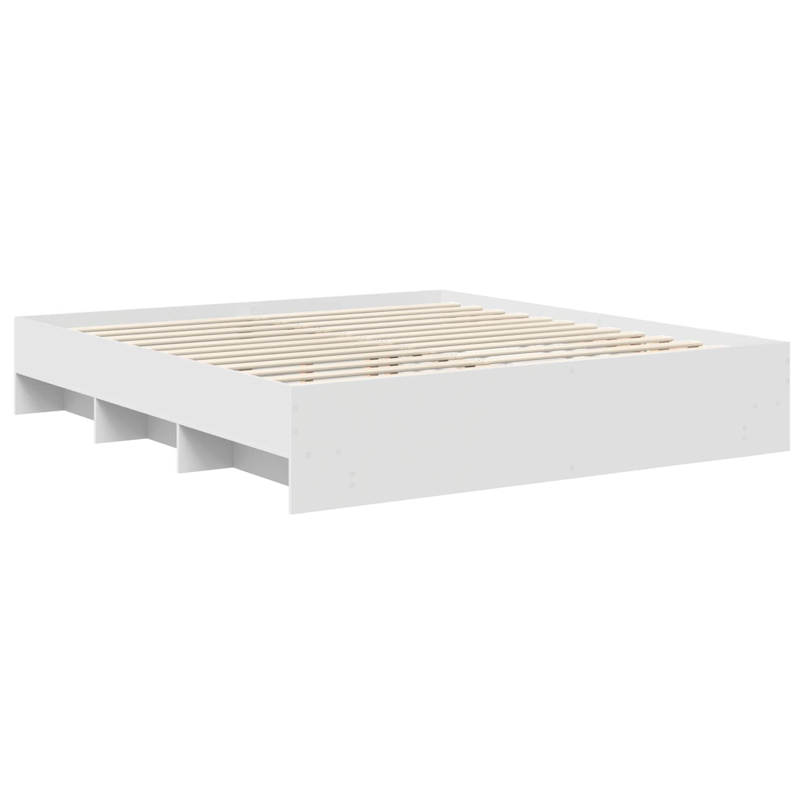 Cadre de lit blanc en panneau de bois pour la chambre, 200 × 200 cm - 5
