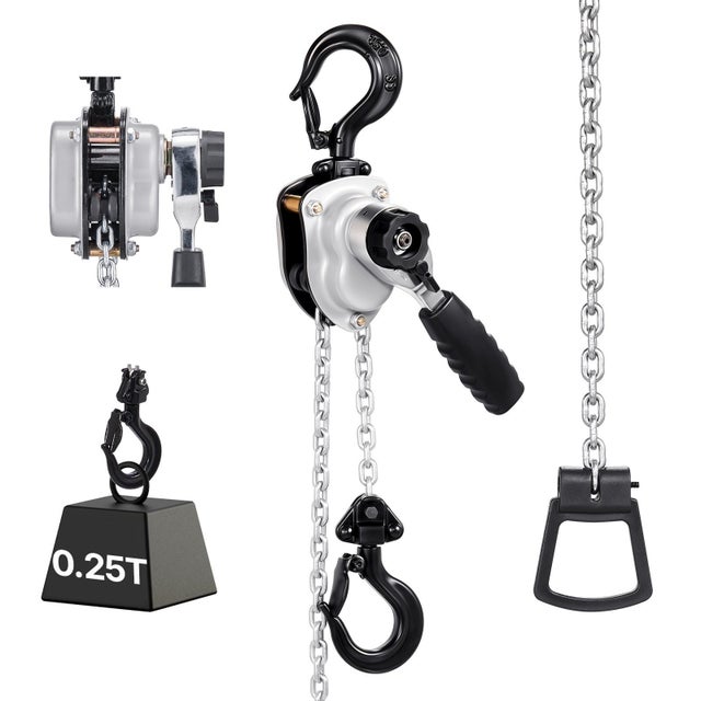 Tirfor manuel à chaîne 0,25 t avec manette, chaîne G80 1,5 m et crochet tournant 360° pour levage en sécurité TEKMAQUINAS