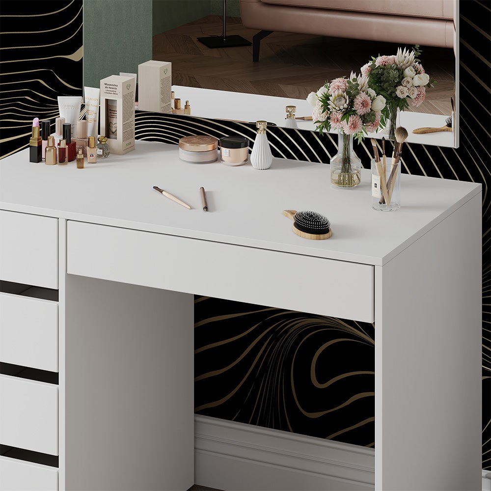 Coiffeuse avec miroir en bois aggloméré stratifié Blanc H. 75.5 x l. 100 x P. 50 cm - 5