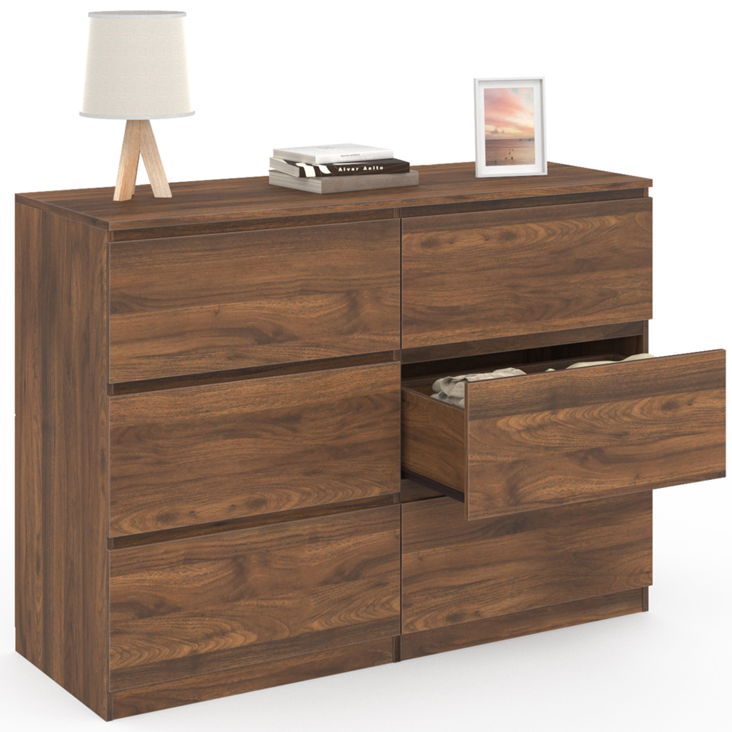 Commode 6 tiroirs TOMI 110 cm effet noyer - 4