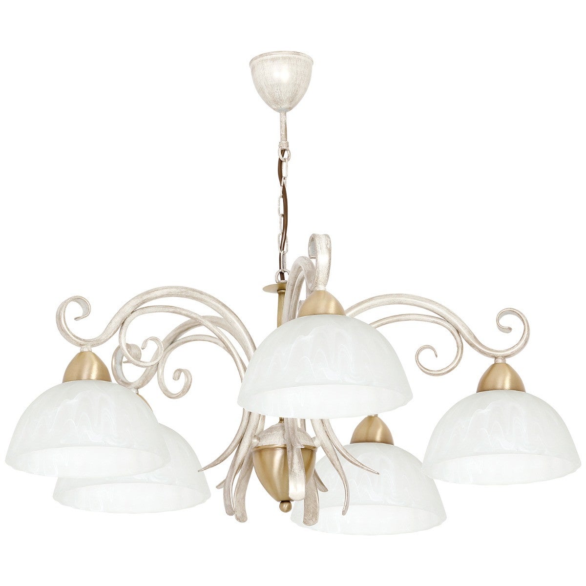 Lampa wisząca Aurora kremowy mat-złota patyna 5xE27x15W dekoracyjna wym: 70 x 74 x 74 cm szkło Luminex