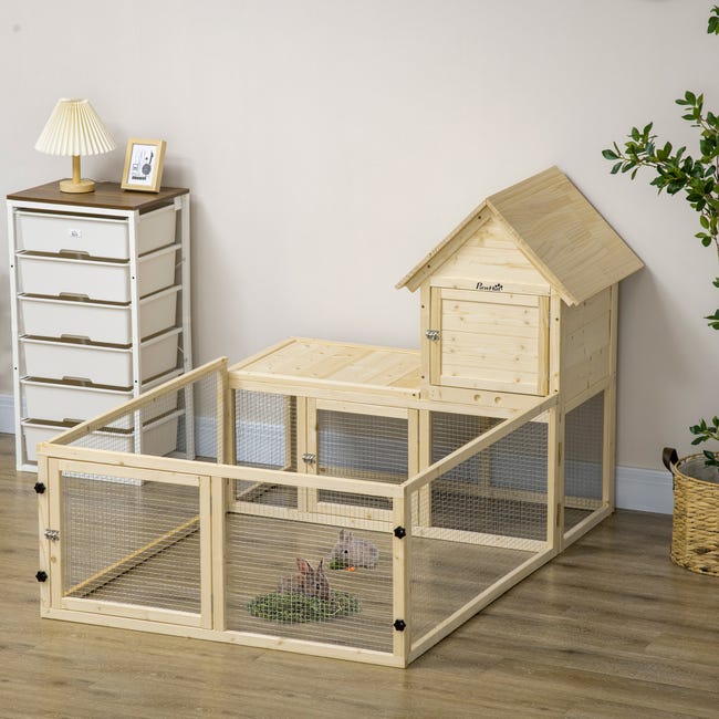 Conigliera Esterna Per 2 Conigli In Legno - Doppio Livello Con Tetto In Bitume E Ruote - 110x60x104 Cm - Foto 9