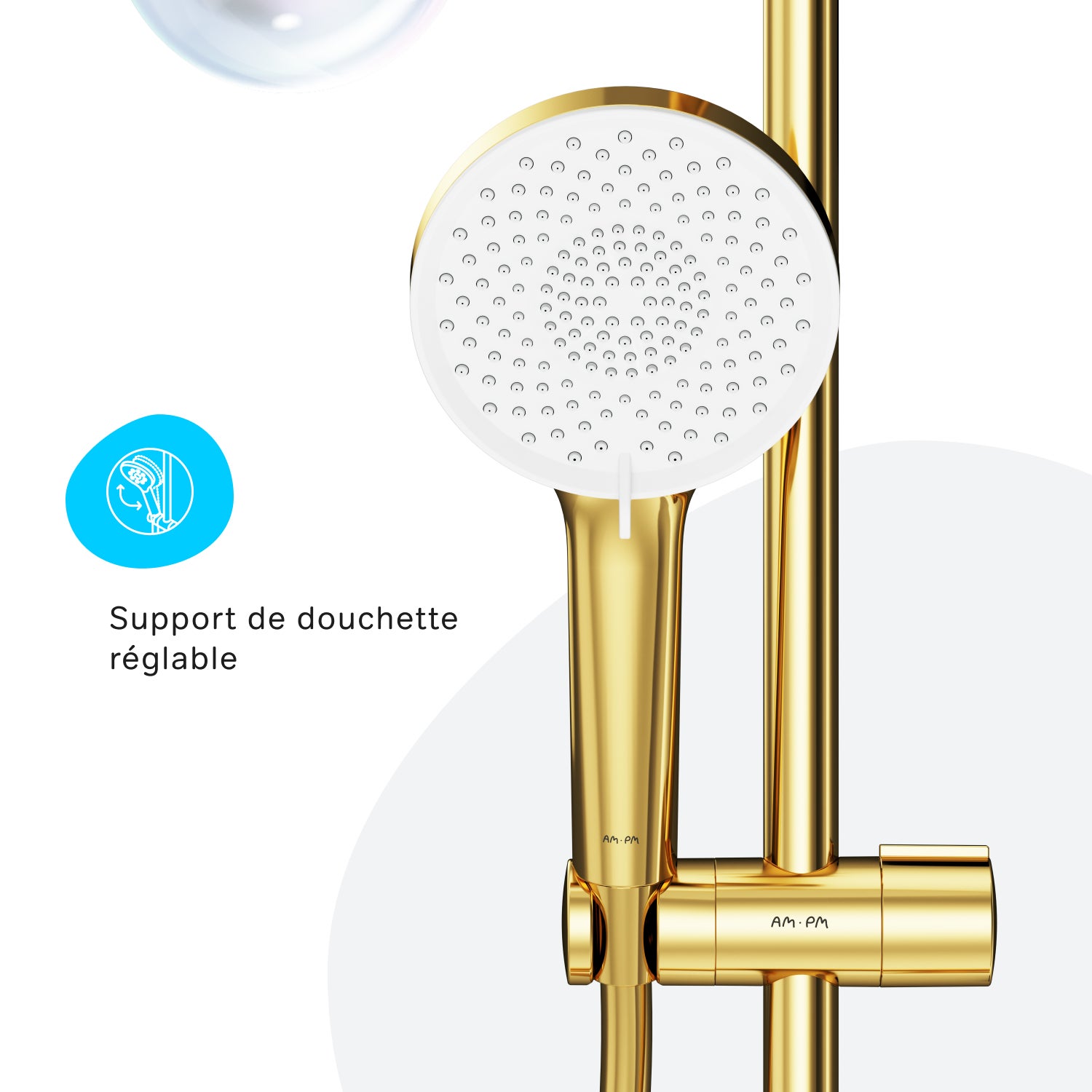 Set de douche: Pommeau de douche 3 jets, flexible et barre, Dore F01XA099 X-Joy AM.PM - 6