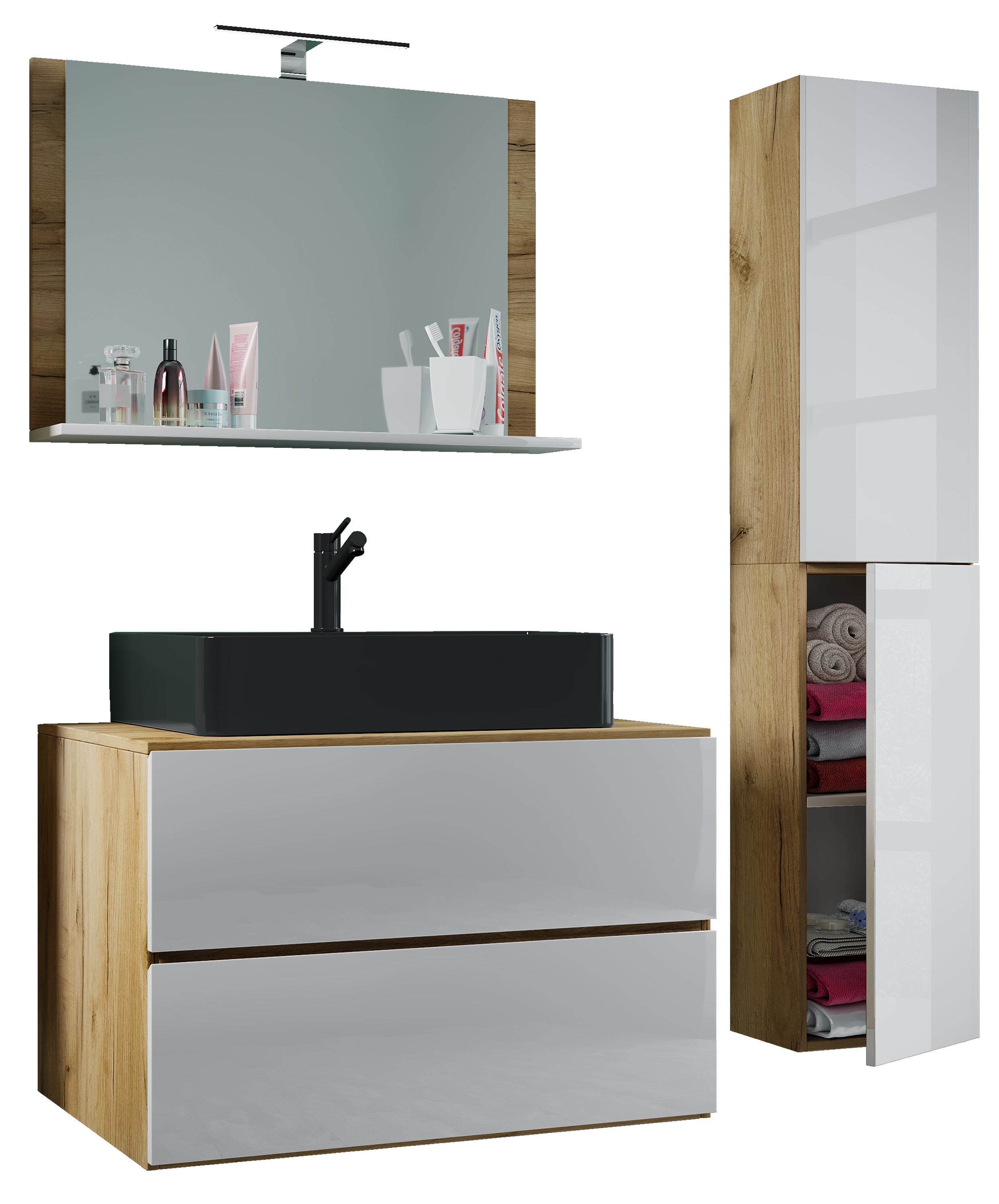 umywalka do mebli łazienkowych Lendas Dąb miodowy / Biały W. 150 x S. 114 x G. 52 cm