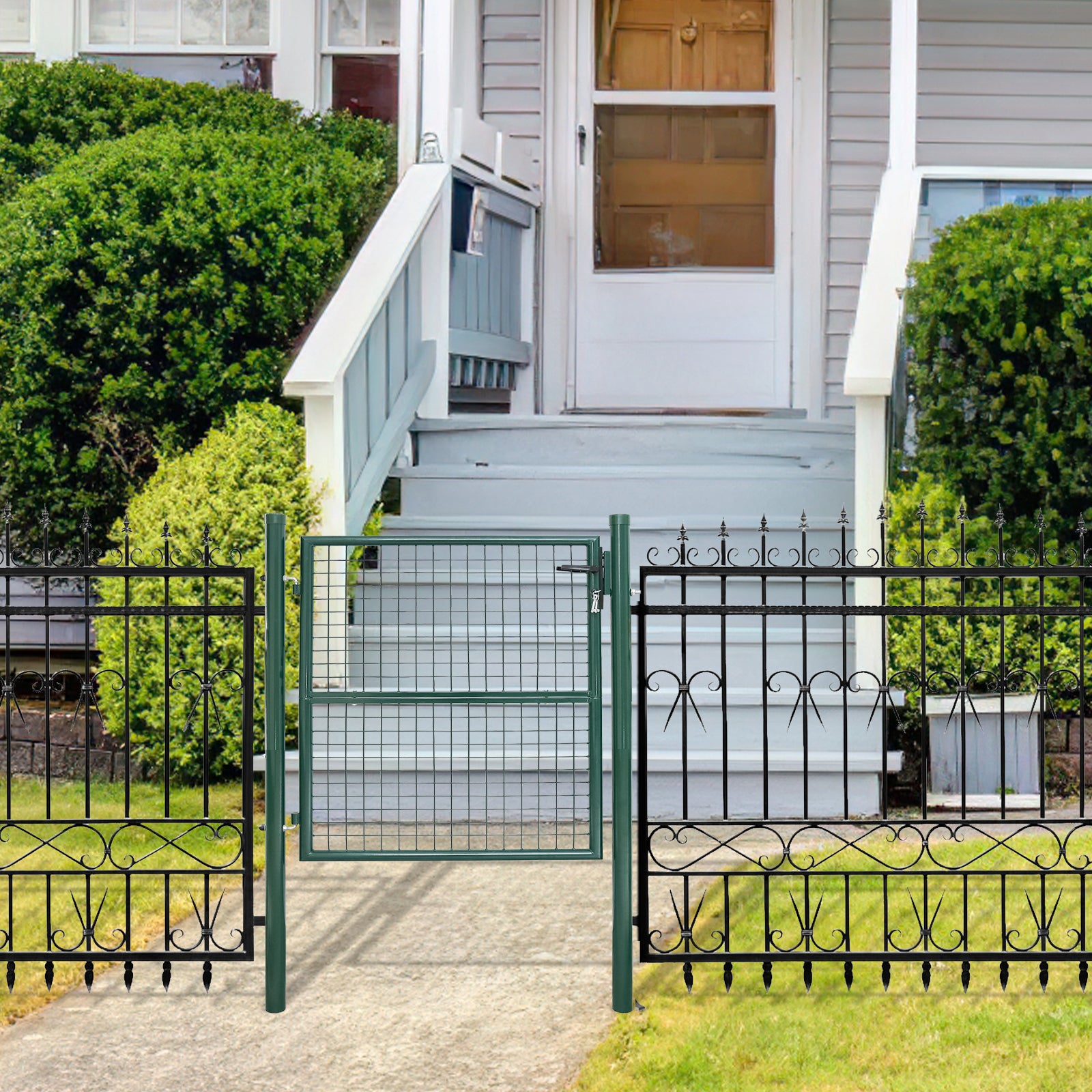Portail de jardin en acier galvanisé avec serrure, poignée et clé, 100 x 100 cm, vert. - 8