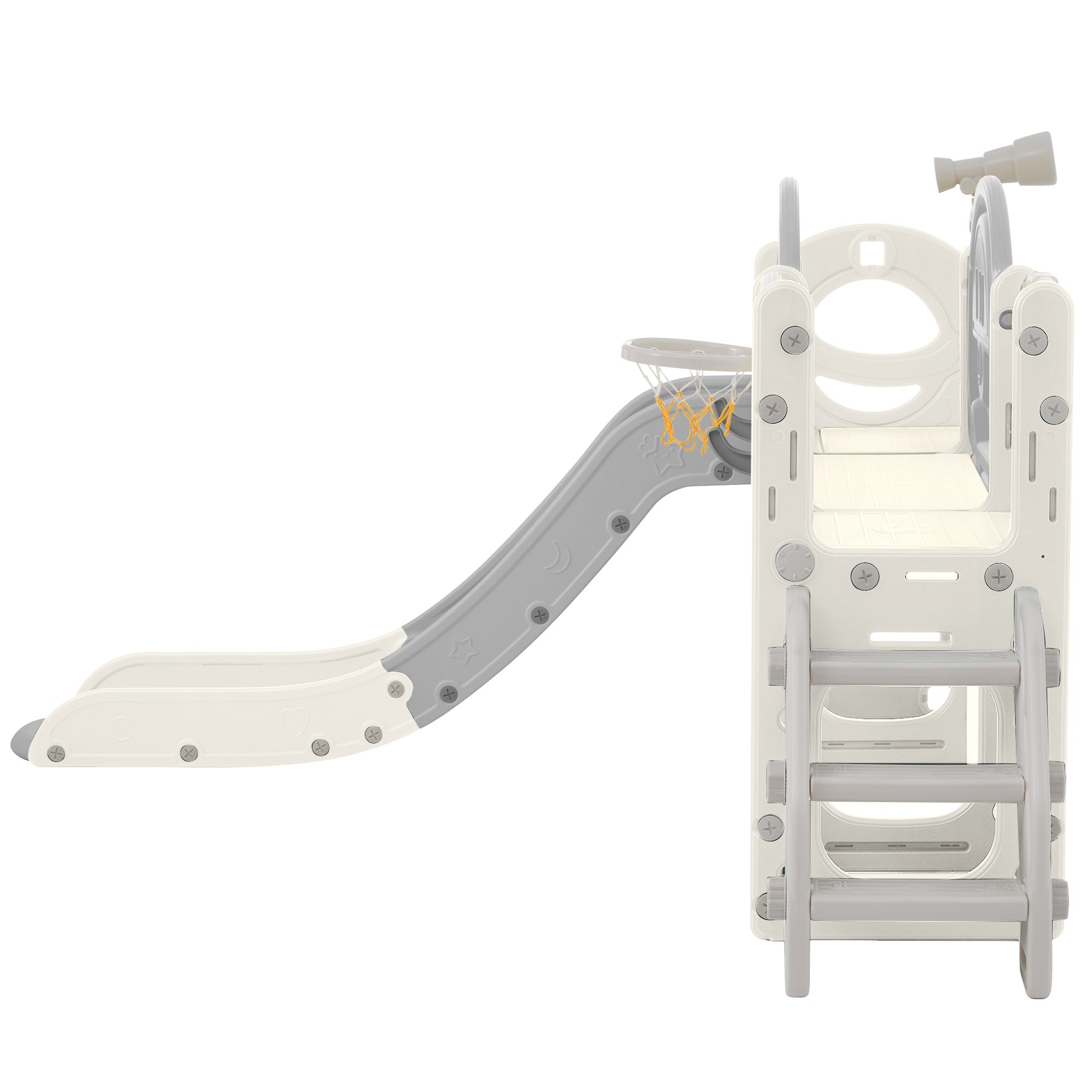 Jouet extérieur 10 en 1 - Multifonction avec toboggan, escalade, jeux et rangements - Couleur: Gris Antique Blanc - 9
