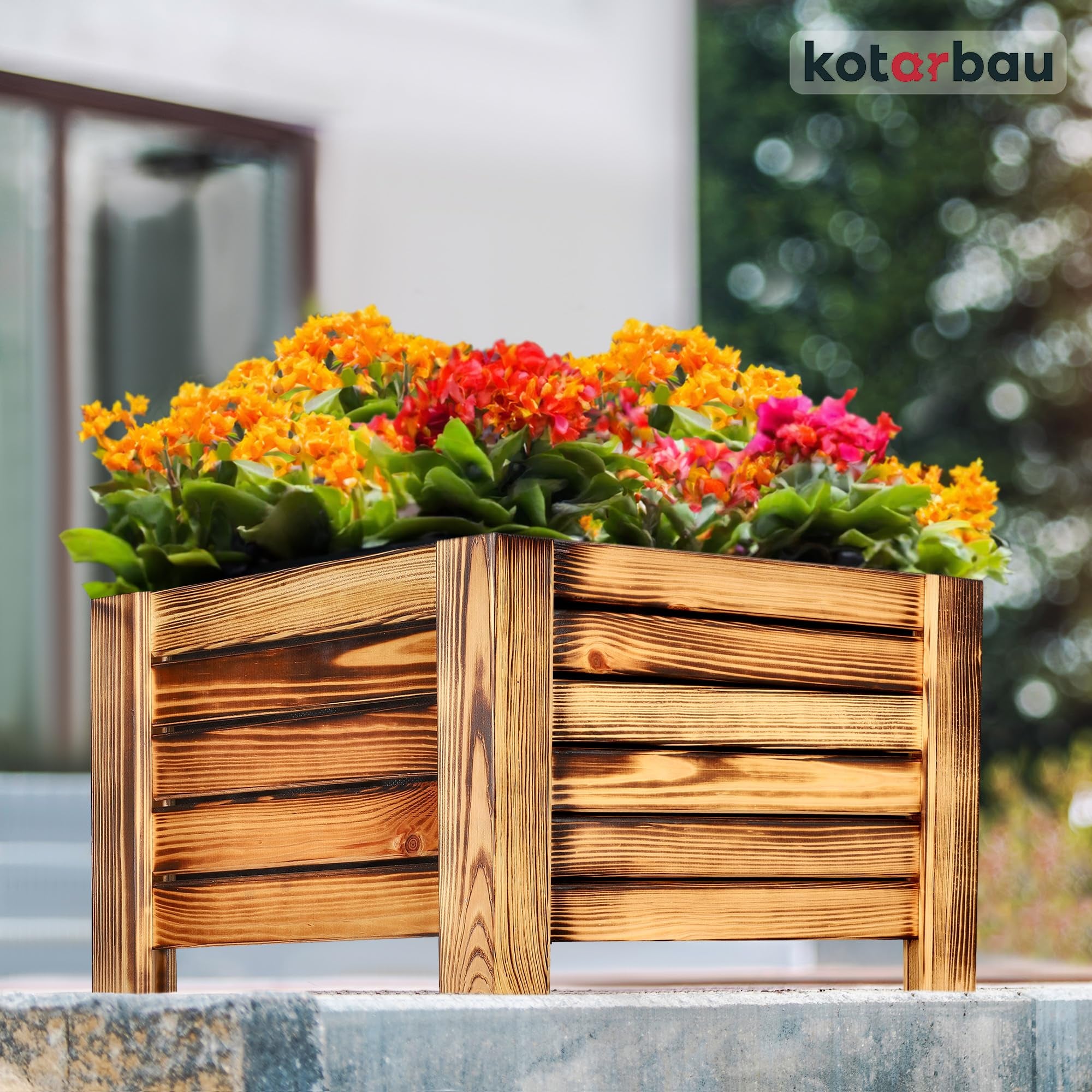 Pot de Fleurs en Bois 38 x 38 x 30 cm Jardinière en Pin Carbonisé Pot de Plantes Jardinière - Idéal pour Jardin Terrasse Balcon - KOTARBAU - 2