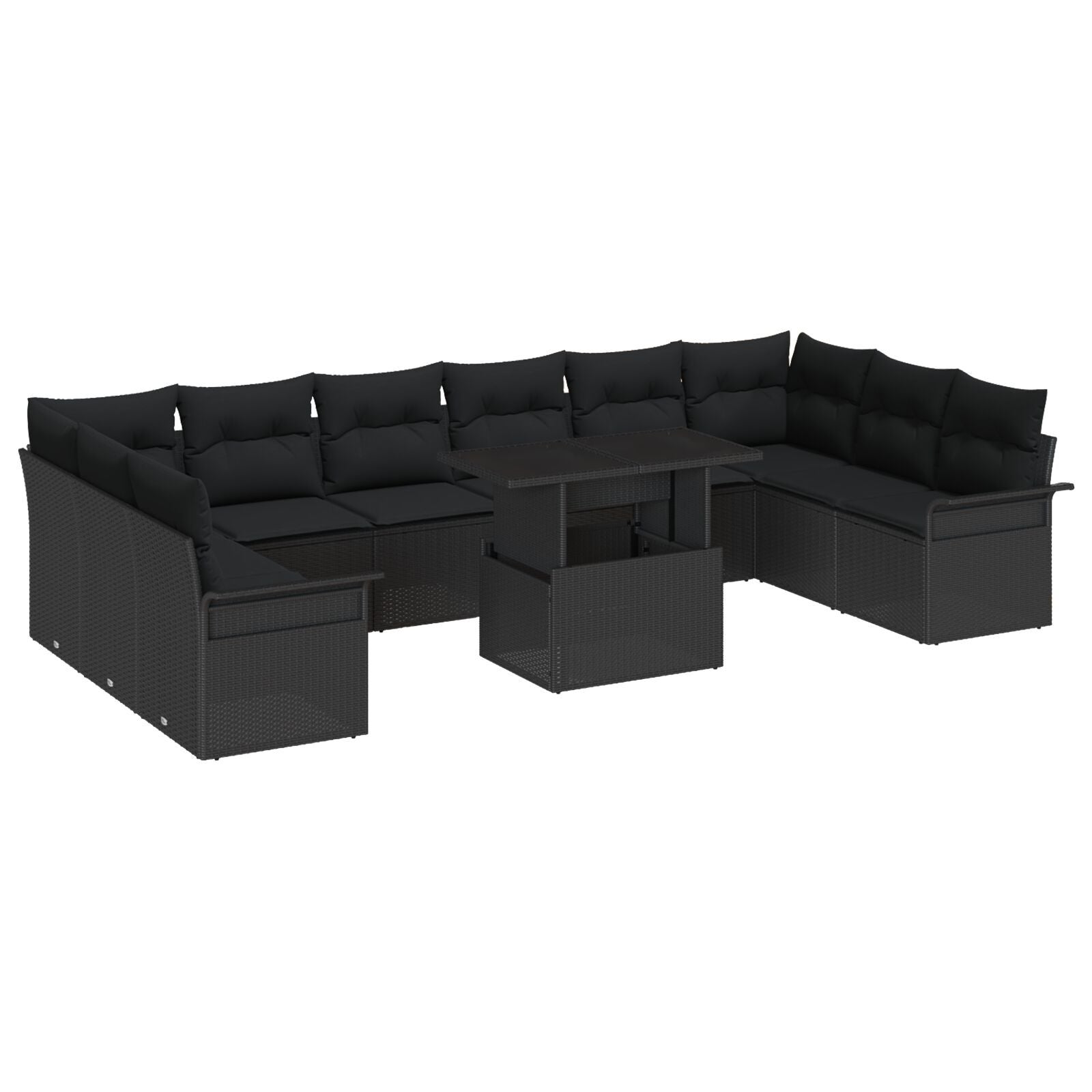 Zestaw Sof na Ogród z poduszką 11 pcs Czarny Rattan poli vidaXL