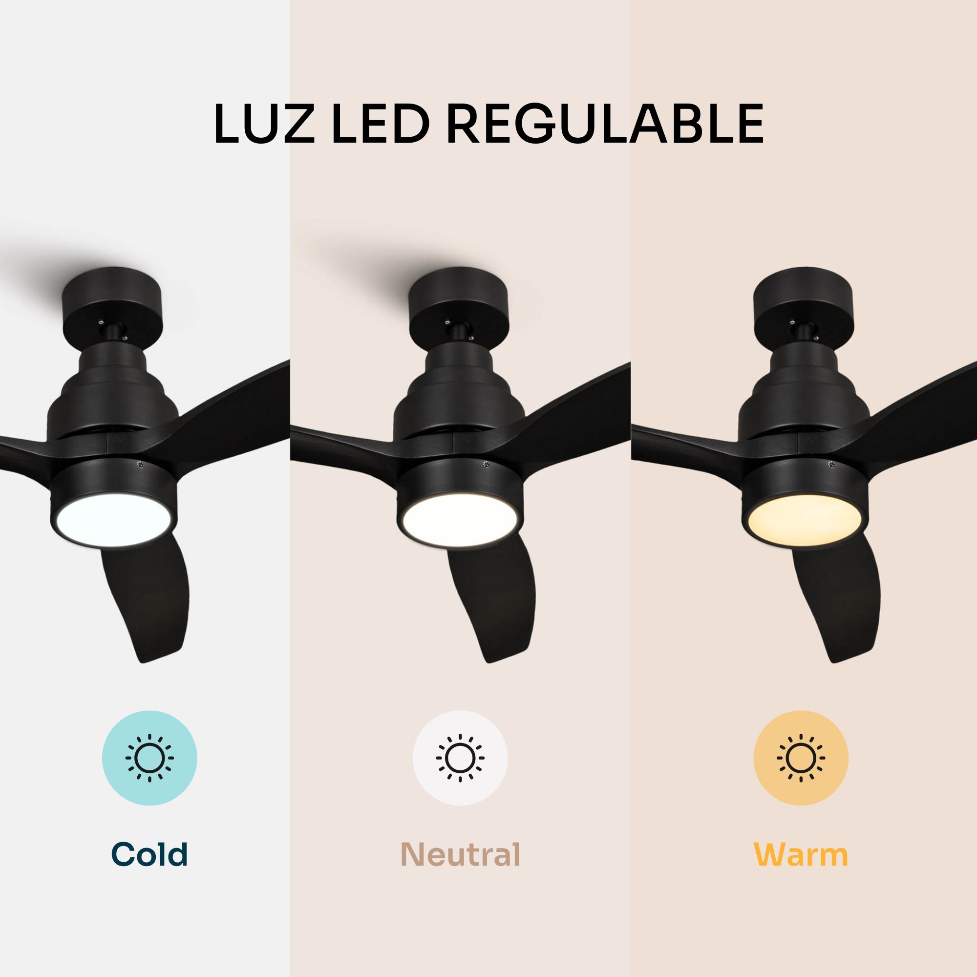 Mellerware - Ventilateur de plafond Brizy Bright | 40 W | 6 vitesses | Ultra silencieux | 3 pales Ø132 cm | Fonction été/hiver | LED | Noir - 3