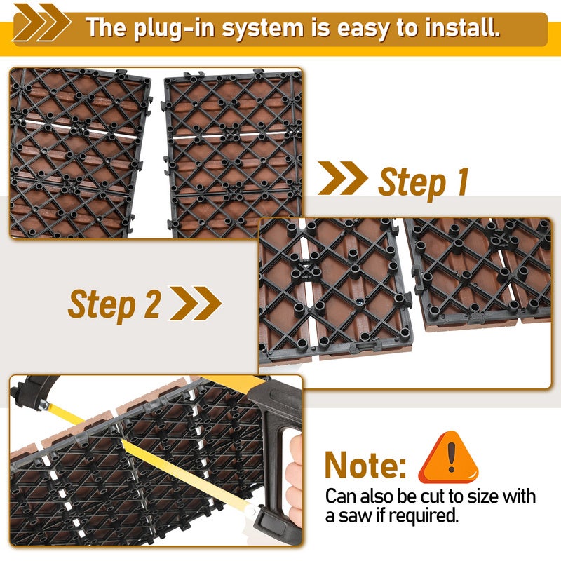 Dalle de terrasse Dalles de jardin clipsables Revêtement Carrelage 30x30 Composite bois Marron 88pcs - 7