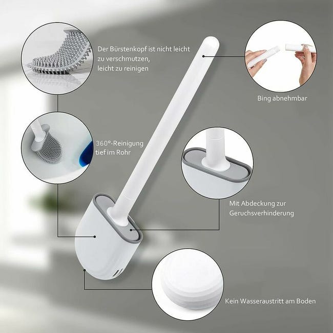 Scopino per WC in silicone a manico lungo, senza ciechi, per la pulizia del bagno, set di spazzole e supporto (2# nero Scopino per WC in silicone a manico lungo, senza ciechi, per la pulizia del bagno, set di spazzole e supporto (2# nero