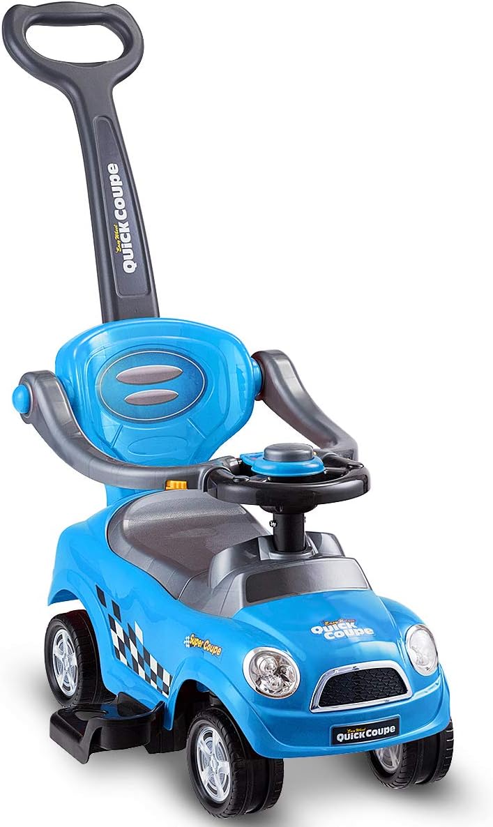 Samochód dla Dzieci, Chodzik dla Niemowląt z Kierownicą, Uniwersalnymi Przednimi Kołami i Zdejmowaną Rączką, Nośność 23 kg, Niebieski