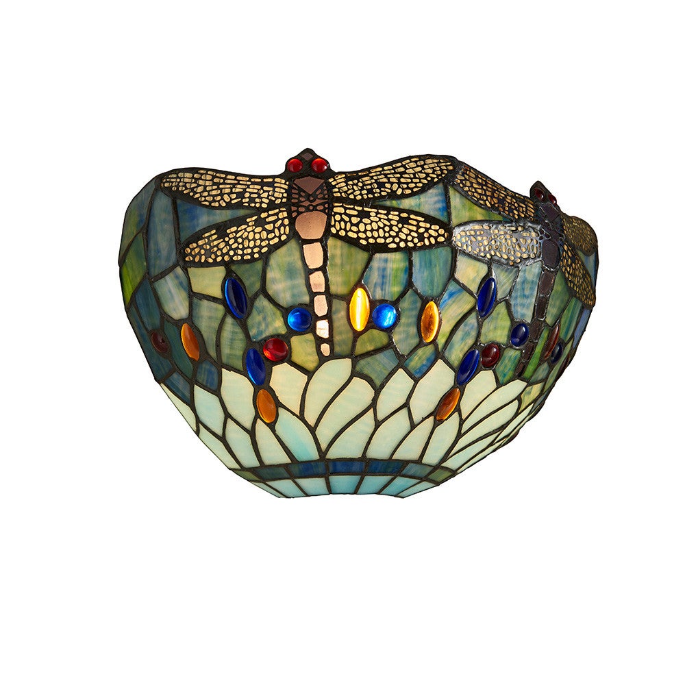 Kinkiet ścienny ważki DRAGONFLY BLUE multikolor 1xE14x15W szkło wym:20,7x35x14cm IP20 Tiffany