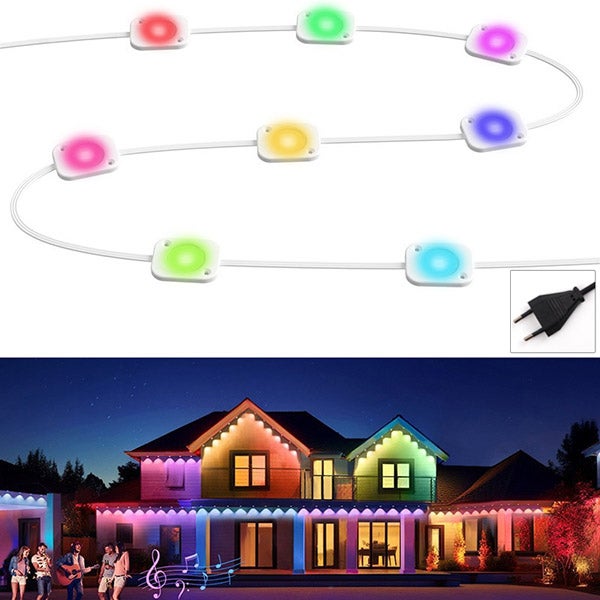 Girlanda LED Zewnętrzna Wielokolorowych Światełek Inteligentny Bluetooth i Pilot Zdalnego Sterowania Dekoracja Ogrodu Sterowanie Aplikacją