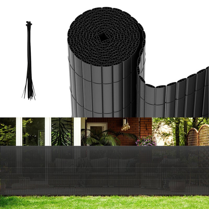 Siatka trzcinowa z PVC na balkony, tarasy i do ogrodu. Osłona przeciwwiatrowa na balkony, szara, 180 x 300 cm.