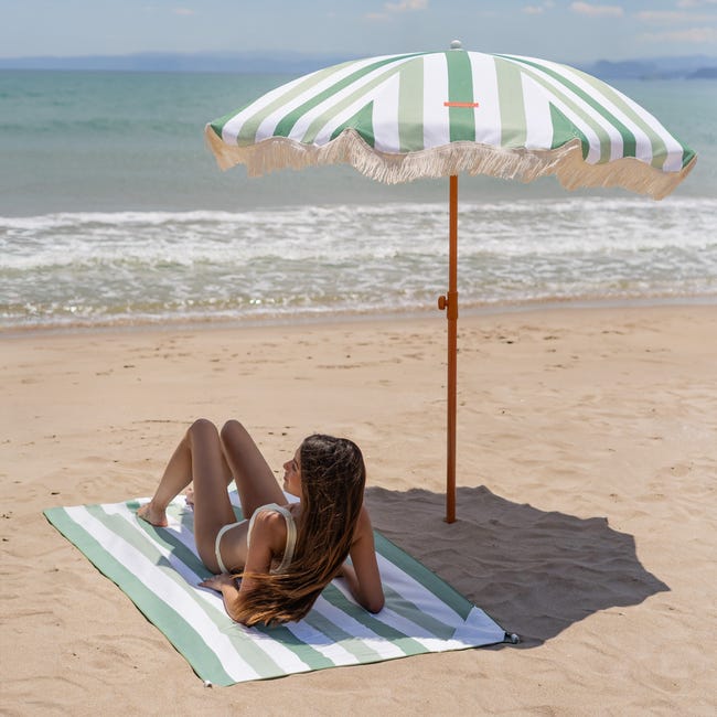 Flamingueo Ombrellone Da Spiaggia E Giardino, Design Retrò Bicolore, 210x170 Cm, UPF 50+, Con Asta In Alluminio E Borsa Per Trasporto