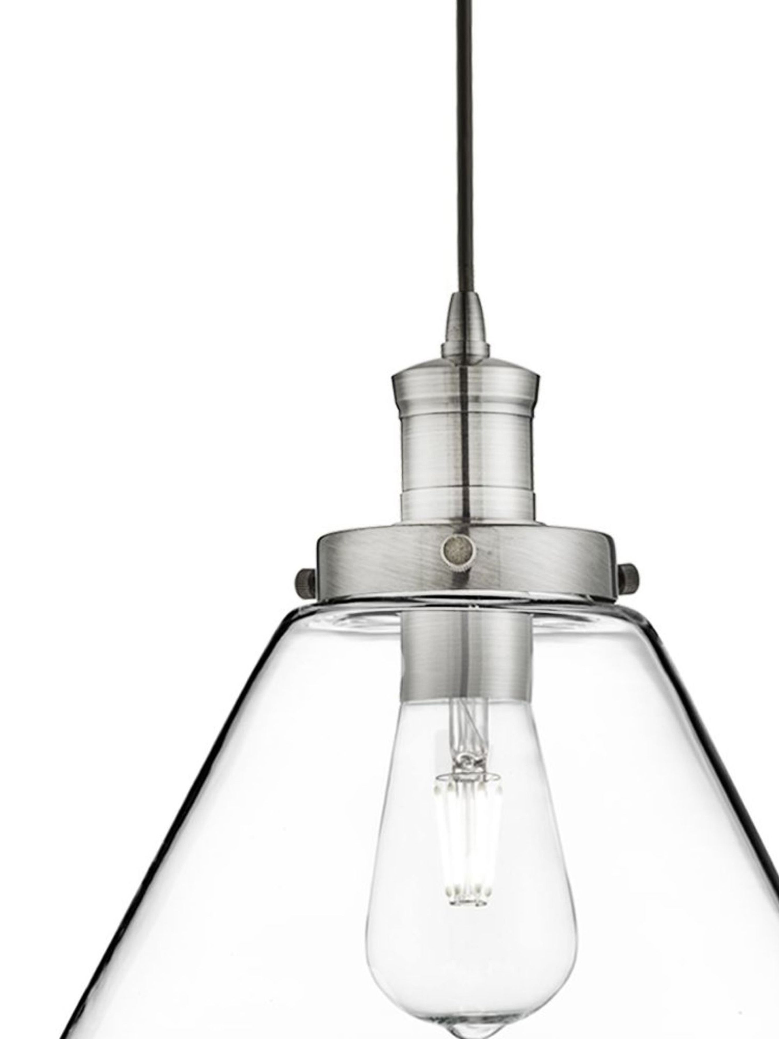 Suspension PYRAMID 1L métal argent satiné et abatjour verre transparent E27 max 60w diamètre 29cm - 3