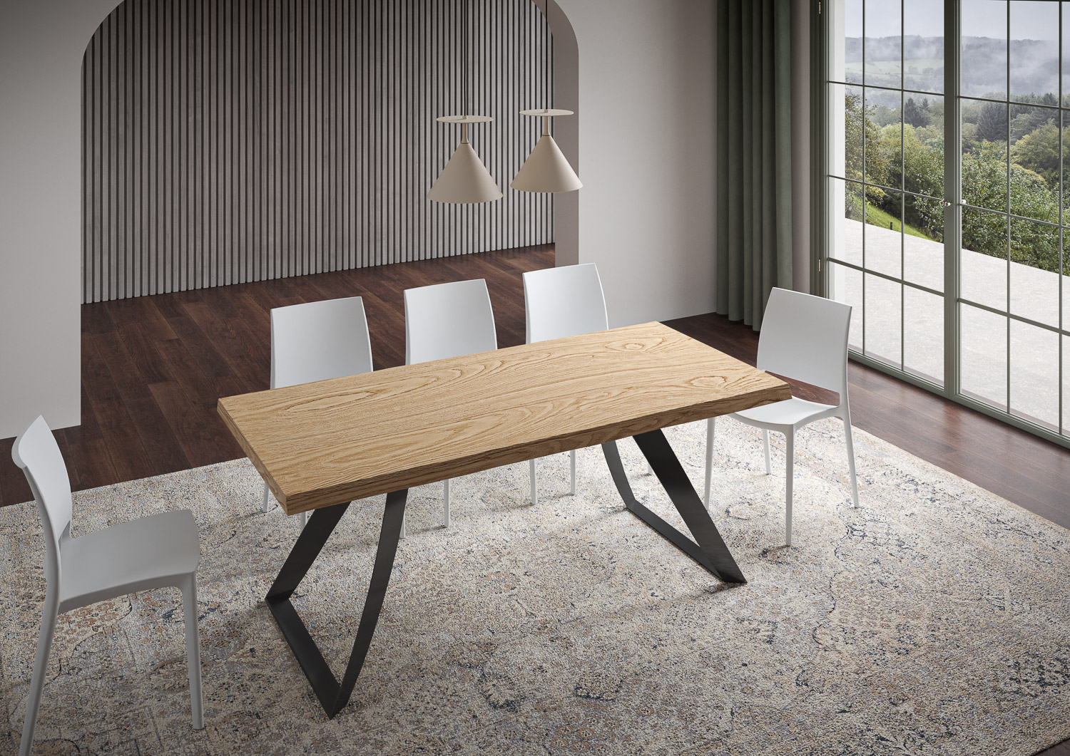 Stół stały 90x180 cm Tabira nogi dąb odkorowany antracyt