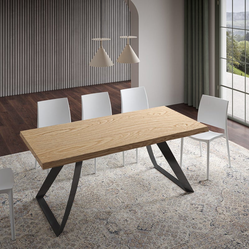 Stół stały 90x180 cm Tabira nogi dąb odkorowany antracyt