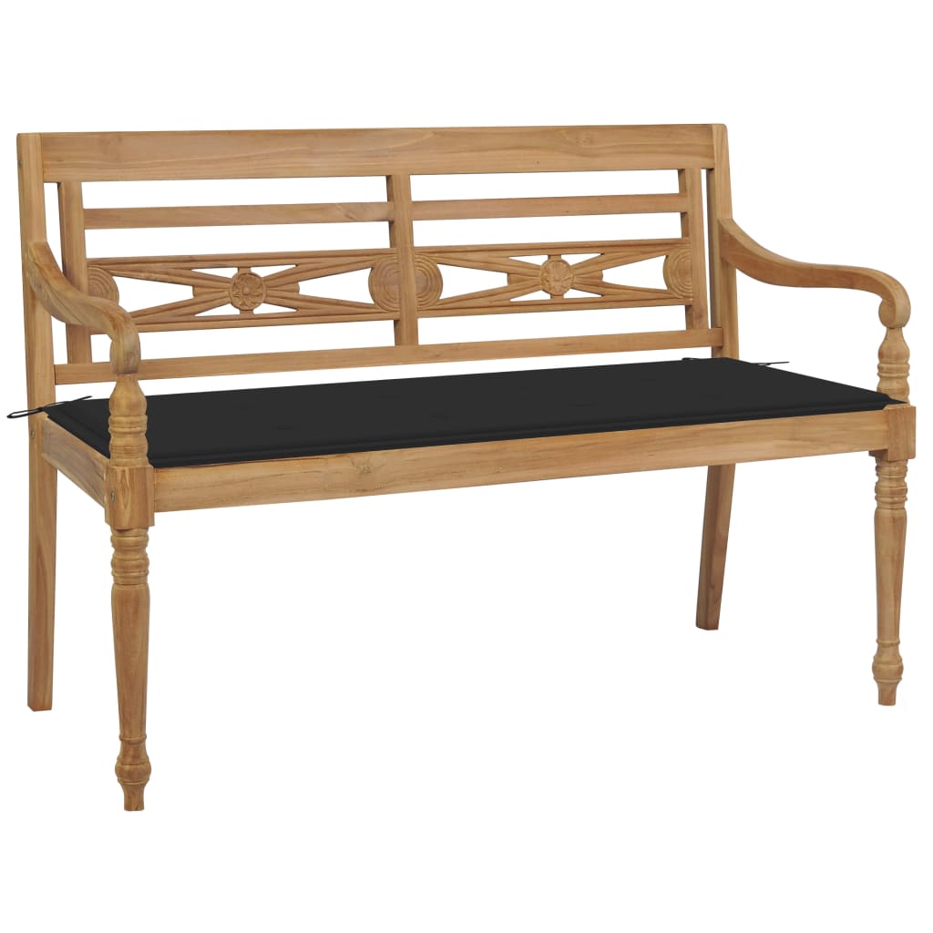 Banco interior | banco batavia madera maciza de teca con cojín negro 120 cm cfw65526