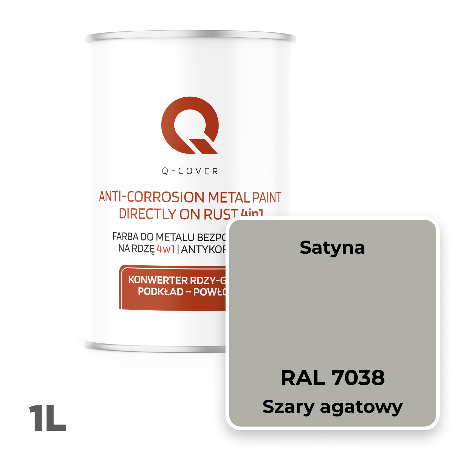 Farba do Metalu Prosto na Rdzę 4w1 Q-Cover Szary agatowy RAL7038 Satyna 1L - 2