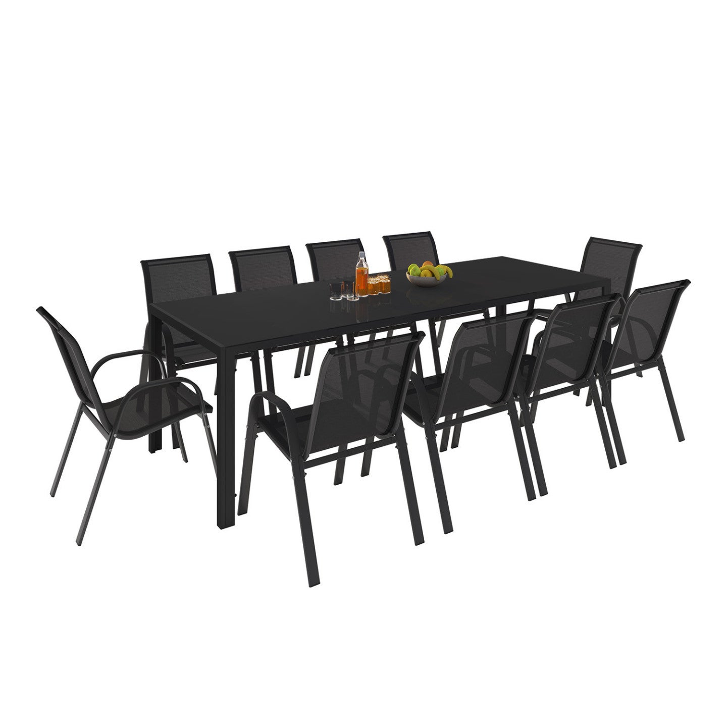 Salon de jardin MADRID table 240 CM et 10 chaises empilables noir - 2