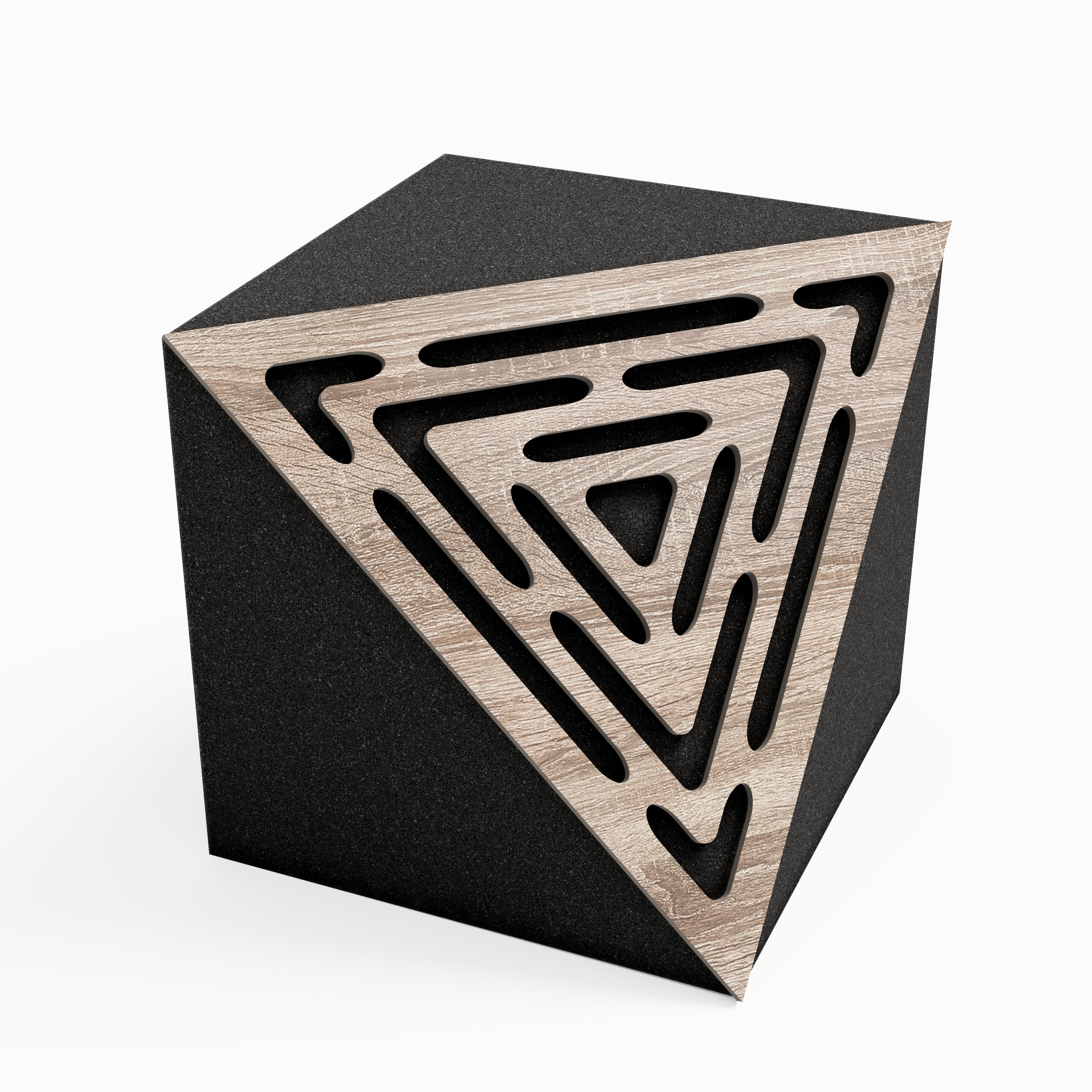 Lot de 2 Pièges à basses d'angle cubiques TRICUB WAVE acoustiques insonorisants - MDF perforé laminé et mousse acoustique - Sonoma - 3
