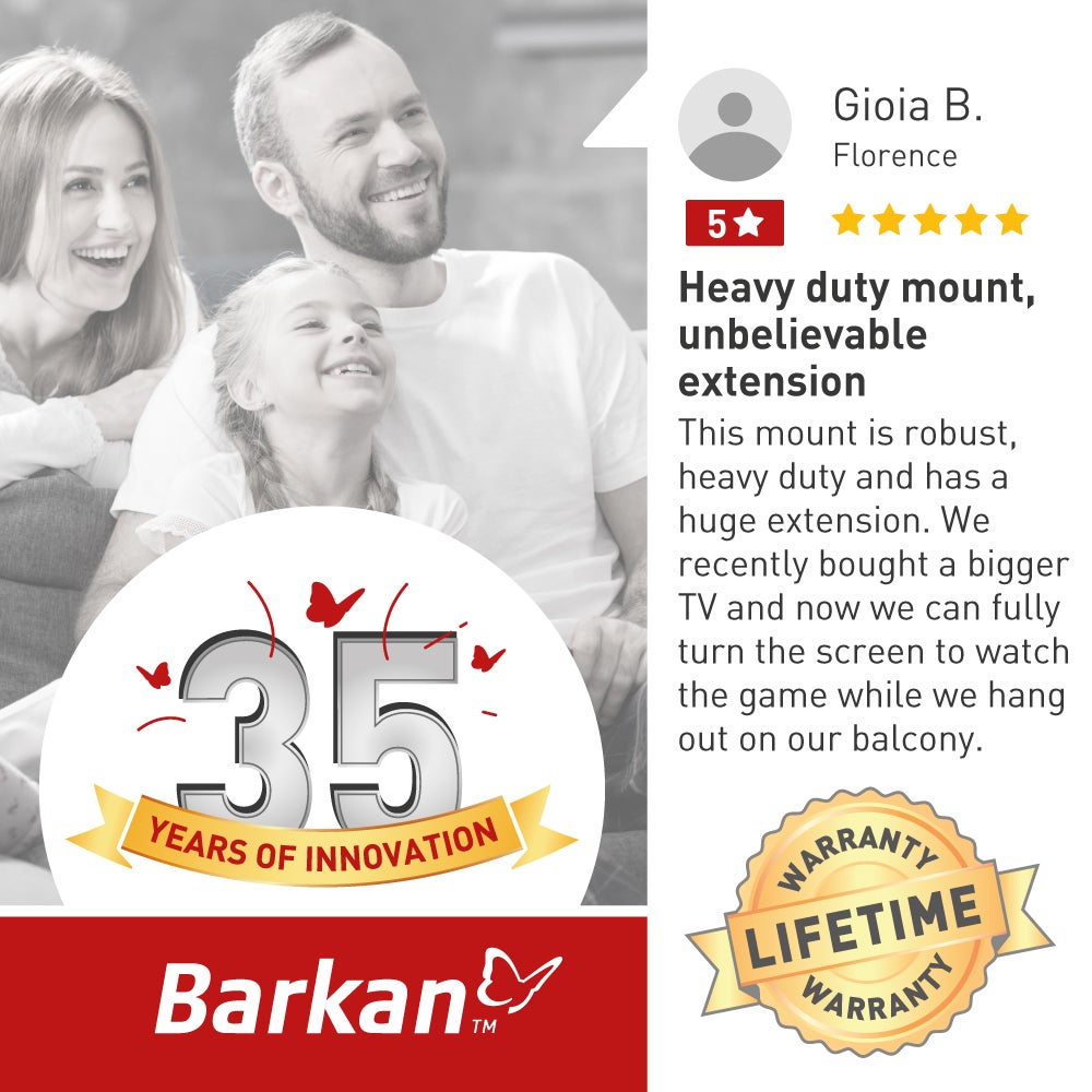 Barkan Longueur 102cm Support TV Mural pour écrans 13 - 86 Pouces, Inclinable et orientable, Mouvement Complet, Poids max. 60Kg, extra extensible, pou - 7