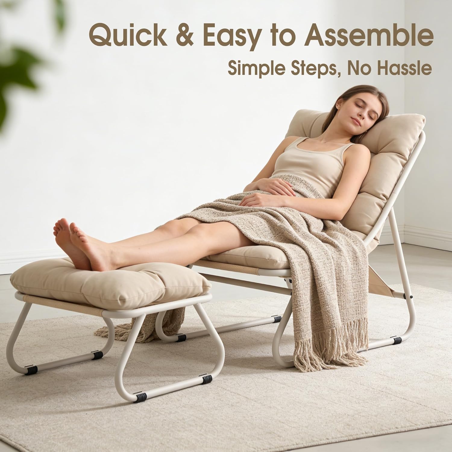 Fauteuil extérieur en acier avec coussin, pouf offert, chaise de jardin moderne pour terrasse et balcon - 7