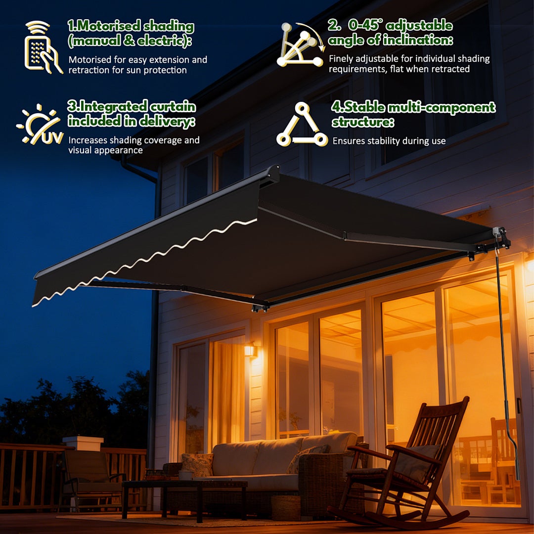 Store Banne mural articulé Store Électrique Rétractable Protection UV50+ 2,5x2 m Aluminium Cadre Anthracite Utilisation Extérieure - 4