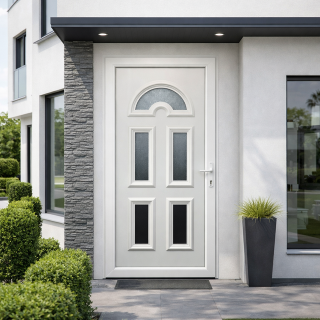 Puerta de entrada blanca M2 en PVC L100x H210, Apertura de tirar a la derecha (vista interior)