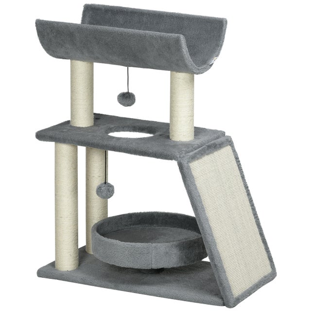 Arranhador para Gatos PawHut Aglomerado de Madeira e Sisal Cinzento 60x30x76 cm