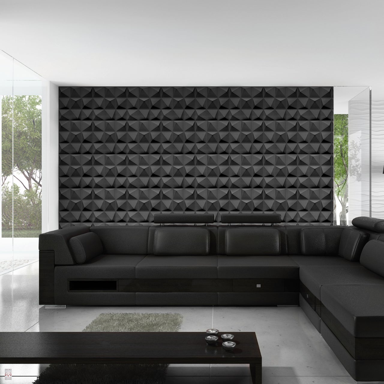 Panneaux muraux 3D décors revêtement mural panneaux de plafond POLYSTYRENE MATERIAL STYROPOR-TYPE 3mm force 8 pièces - 2m² Pyramide Noir - 2