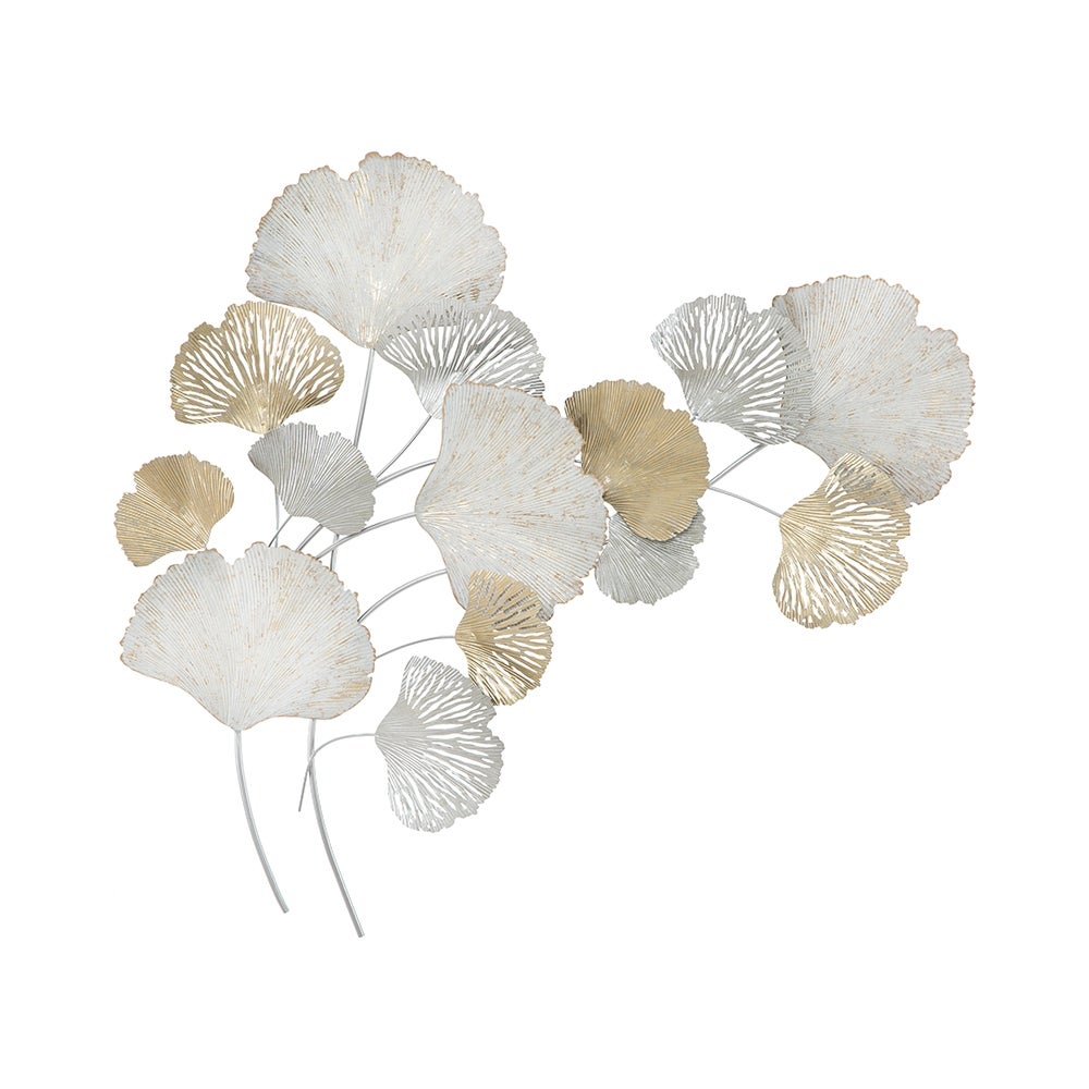 Pannello decorativo parete moderno in metallo con foglie 3D cm 105x4x5