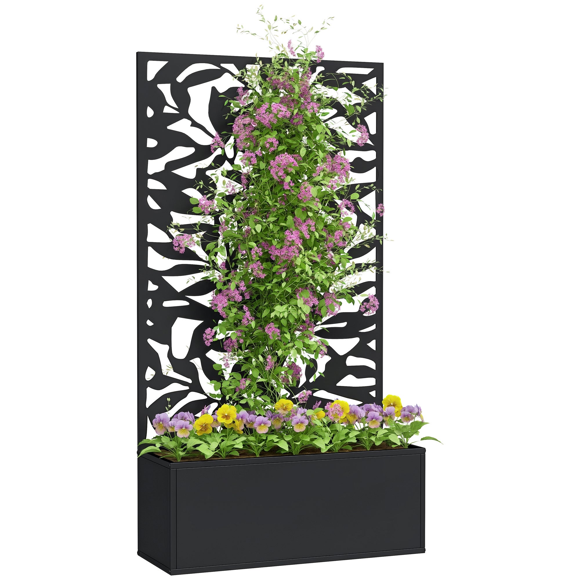 Déco Jardinière avec treillis bac à fleurs rectangulaire grande taille panneau d'intimité métal 61 x 23 x 113 cm HaChi - noir - 3
