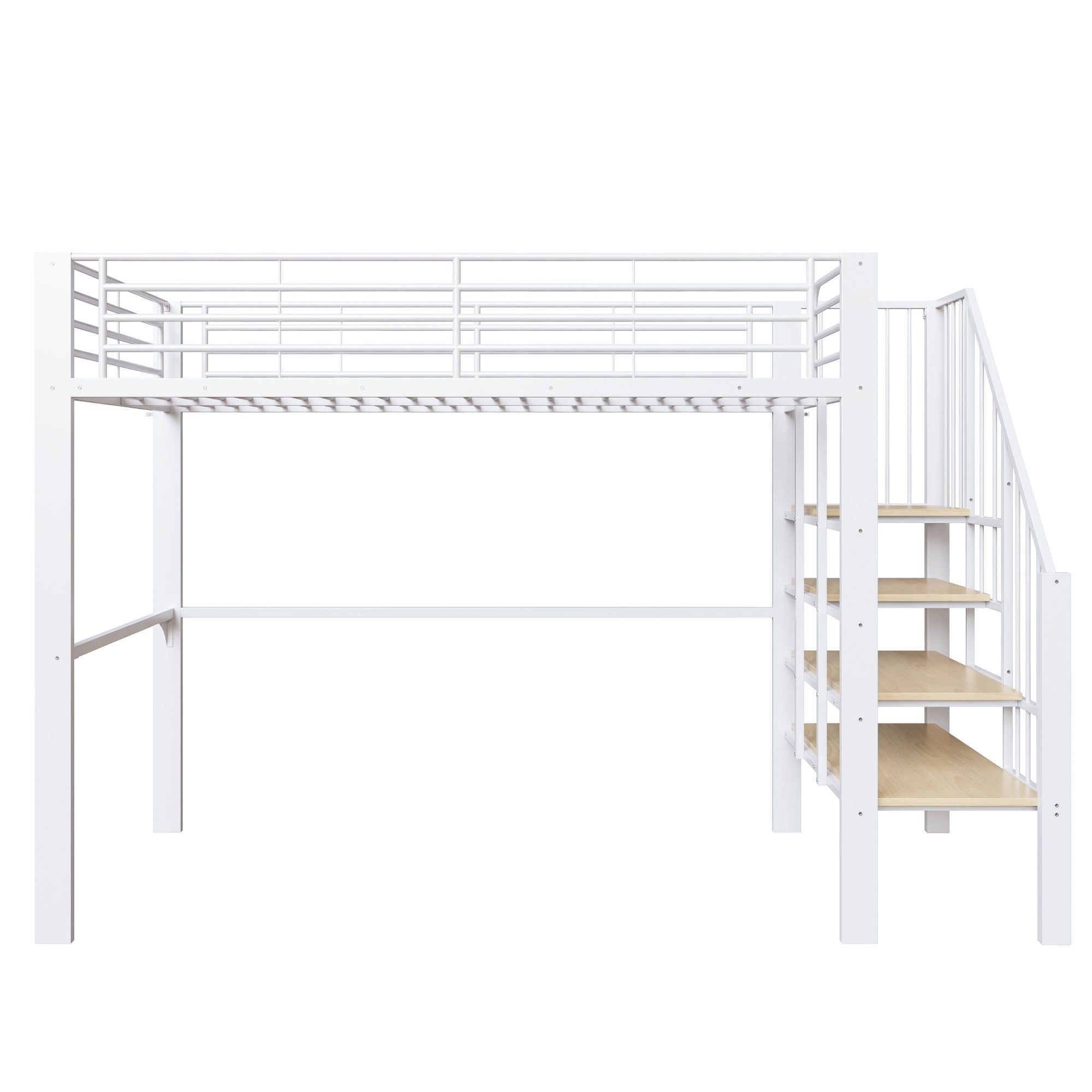 Lit mezzanine en métal 90 x 200 cm, lit d'enfant avec escalier, lit superposé avec sommier à lattes pour adulte et enfant, blanc (sans matelas) - 6