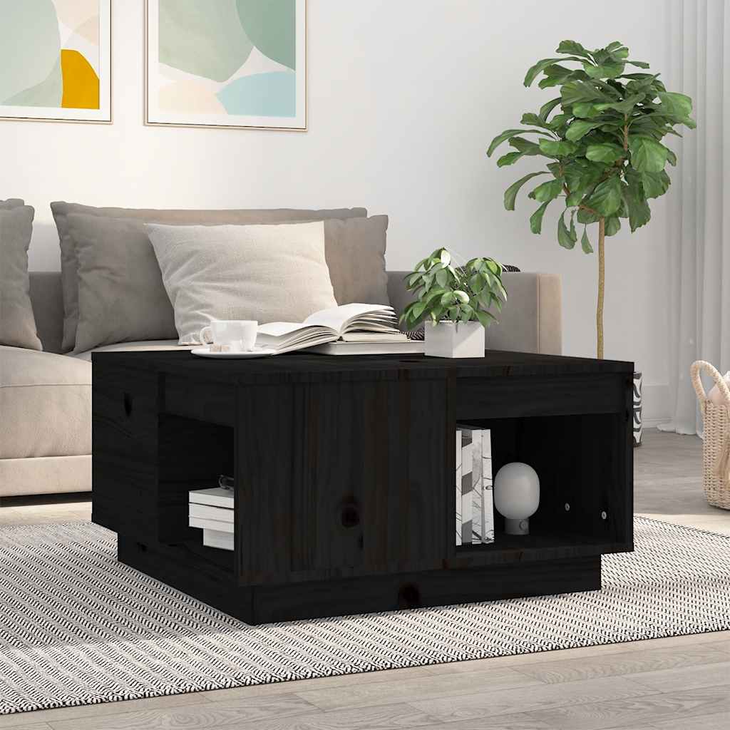 Stolik kawowy, czarny, 60x61x32,5 cm, lite drewno sosnowe vidaXL
